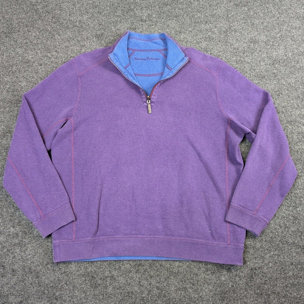 Tommy Bahama Mens Purple Textured Quarter Zip Pullover Marlin Logo Sweater